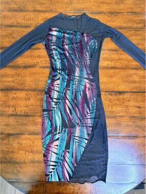 Philosophy of Paak Y2K P.O.P. Dress - Black Velvet Palm Print Bodycon, Size XS